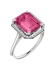 14K White Gold 10.00x8.00mm Emerald Cut Pink Tourmaline and Diamond Halo-Style Ring -- LIFETIME WARRANTY