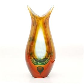 Hand Blown Amber Multicolor Sommerso Teardrop Art Glass Vase 13