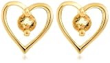 Yellow Gold Overlay Sterling Silver Citrine Heart Earrings
