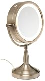 Jerdon LT856N 8″ Brushed Nickel Lighted Pedestal Makeup Mirror