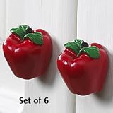 Red Apple Cabinet Door Knobs / Drawer Pulls - Set of 6
