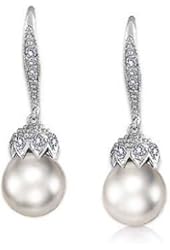 Mothers Day Gifts Pave Crown Simulated Pearl Drop Leverback Bridal Earrings Rhodium Plated