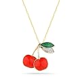 10k Yellow Gold Diamond & Enamel Cherries Pendant (0.02 cttw, I-J Color, I2-I3 Clarity), 18"
