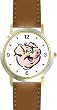Pig Head Animal - WATCHBUDDY&reg; DELUXE TWO-TONE THEME WATCH - Arabic Numbers - Brown Leather Strap-Size-Children's Size-Small ( Boy's Size & Girl's Size )