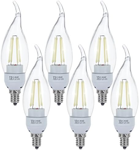 XinRui Lighting Flame 4W LED Filament Candelabra Bulb - Not Dimmable - Cool White 6000K - E12 Base - Equivalent to 40W Incandescent Chandelier Bulb - 360 Degree Beam Angle-Pack of 6 units