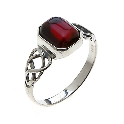 Sterling Silver Cherry Amber Celtic Design Ring, Size 9