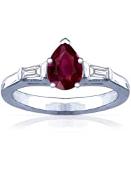 18K White Gold Pear Cut Ruby Three Stone Ring