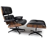 Eames Style Lounge Chair & Ottoman, Black Full Grain Aniline Leather/Palisander Wood