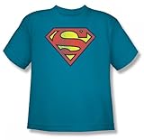 IMAGE OF Superman - Supes Logo Distressed Youth T-Shirt In Turquoise, Size: Medium, Color: Turquoise