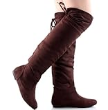 Women's Faux Suede Thigh High Lace Up Boots in Zebra, Leopard, Black, Gray, Brown (11, Brown)