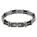High Polished and Satin Finish Titanium Linked Bracelet w/ Black Wire