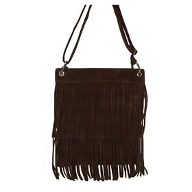 Brown North South Faux Suede Fringe Bag Purse