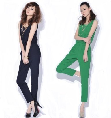 ノースリーブ フロントギャザー オールインワン サロペット ネイビー ブラック グリーン 3color 4サイズ（並行輸入品）