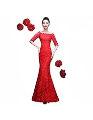 Lace Floor Length Mermaid Off the Shoulder Elbow Length Sleeves Evening Dress/Bridesmaid Dress/Party Dress/Wedding Dress 