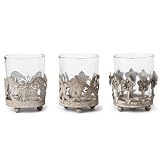 Zodax CH-1928 Vintage Metal and Glass Tealight Holders, Set of 3, 2-1/4 by 2-3/4-Inch each