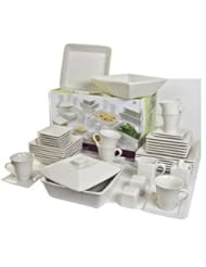 Kitchen: 10 Strawberry Street Nova Square Banquet 45-piece Dinnerware Set, Cream White
