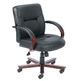 Boss Executive Leather Mid Back Chair W/ Mahogany Finished Wood W/ Knee Tilt