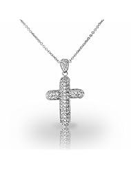 Platinum Striking Pave Rounded Cross Diamond Pendant. 1 CTW