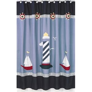Come Sail Away Nautical Kids Bathroom Fabric Bath Shower