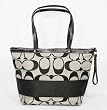 Coach Signature Stripe Shopper Bag Purse Tote 13548 Black White