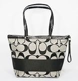 Coach Medium Black & White Signature Stripe Tote Bag - 13548