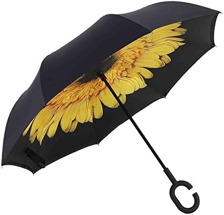 MACOX Reverse Folding Umbrella,Compact Double Layer Inverted Strip Safety Travel Car Umbrella - Anti-uv Sun And Rain Umbrellas (Sunflower)