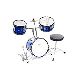 AB 3 Piece Kids Drumset DRM312 With Cymbal, Pedal, Throne, and Drumsticks - Blue
