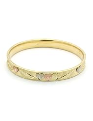 14K Tri-Color Gold 8mm Diamond Cut Heart 2.5 Diameter Adjustable Bangle Bracelets