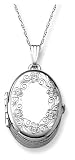 14k White Gold 4-Picture Engraved Oval Locket, 20