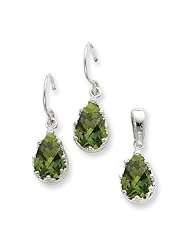 Sterling Silver Olivine Cz Earrings And Pendant Set
