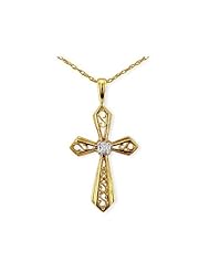 Diamond Filigree Cross Pendant, Yellow Gold