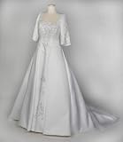 White Satin Wedding Gown with Short Sleeve