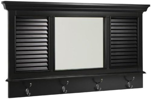 Shutter Wall Mirror With Hooks, 24H x 43W x 2"D, WORN BLACK
