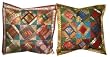2 Green Bundi blue Tribal India Vintage Sari Toss Pillow Cushion Covers