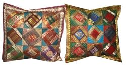 2 Green Bundi blue Tribal India Vintage Sari Toss Pillow Cushion Covers