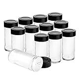 ChefLand 12-pack Glass Spice Jars with Shaker Top and Black Cap - Classic Round Bottles Design for Storing and Dispensing Spices - Height: 4.1" Base Diameter: 1.87"