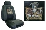Car Truck SUV Pit Bull Terrier Trio with Bone Dog Print Seat Covers 2 Charcoal Grey Universal Low Back with Head Rest Covers Vehicle Bucket Seatcovers