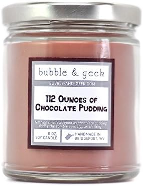 Bubble and Geek "112 Ounces of Chocolate Pudding" Scented Soy Candle, 8 oz Jar, Handmade in the USA