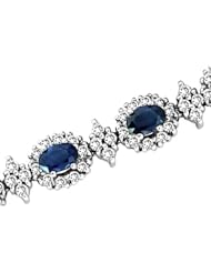 11.00ct tw Diamond & Oval Shape Sapphire Bracelet 7 Inch 14k Gold Double Safety Lock H-J SI-I Quality