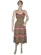 Womens Spaghetti Dress Brown Floral Print V-neckline Lace Chiffon Sundress