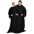 Black Soft Warm Cosy Snuggle TV Blanket Fleece Snug Sleeves Sleeved Rug