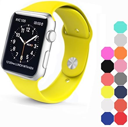 Apple watch band 42mm, XIYA Soft Silicone Replacement Sport style for Apple Watch Models(yellow,42mm)