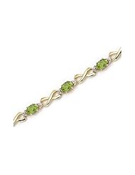 14K Yellow Gold Oval Peridot and Diamond Bracelet by Jewelry Mountain