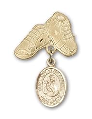 Gold Filled Baby Badge with Our Lady of Mount Carmel Charm and Baby Boots Pin