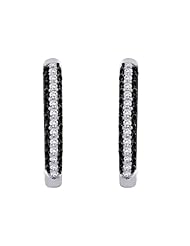 10K White Gold 3/4 ct. Black and White Diamond Hoop Earrings
