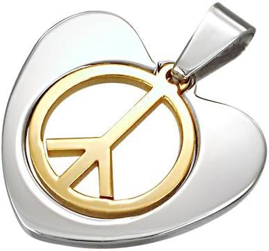 New Stainless Steel 2-Tone Peace Sign Heart Pendant & Free Chain - Length 23.6" + UK Shipped Within 24hrs Of Order Placed + Gift Packaging Included!