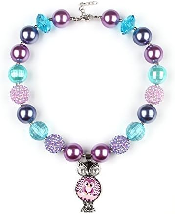 Lelife Girls Necklace with Owl Pendant Kids Chunky Bubblegum Beaded Necklace 1#