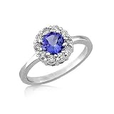 14k White Gold Solitaire Tanzanite and Diamond Ring