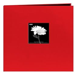 Pioneer 12-Inch by 12-Inch Book Cloth Cover Postbound Album with Window, Red