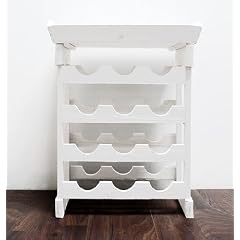 Weinregal Rustikal Holz weiss f�r 12 Flaschen + Tablett
